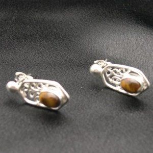 New Sterling Silver Tigers Eye Modernist Earrings
